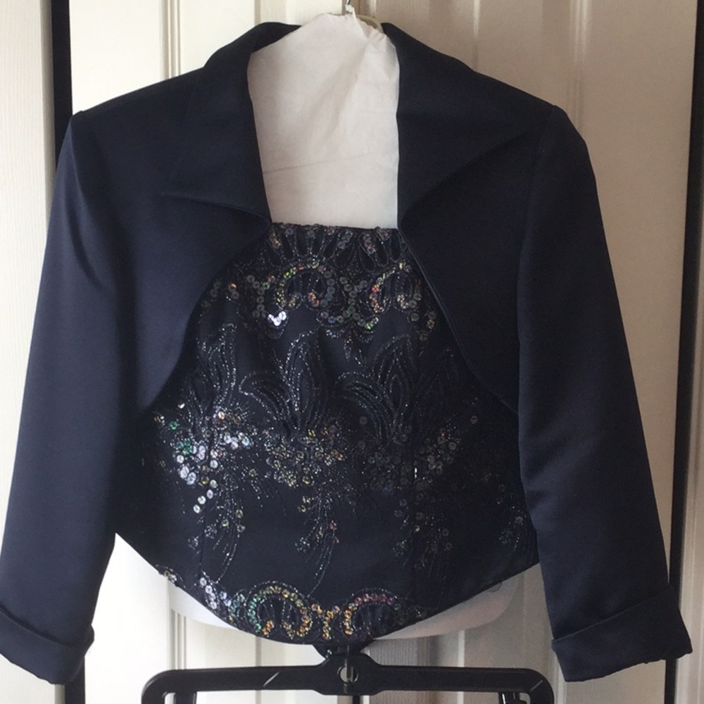 3 piece navy Mother of the Bride dress.